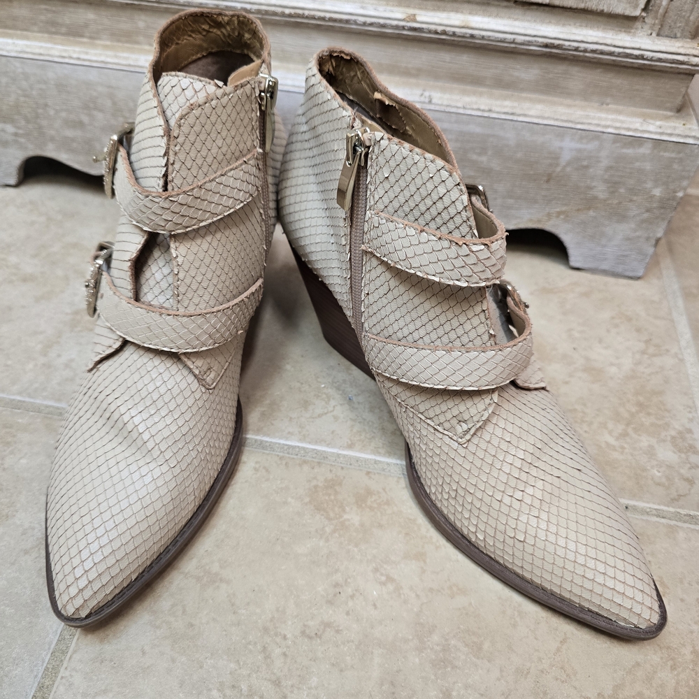Franco Sarto Beige Snake Skin Animal Print Beige Ankle Boots